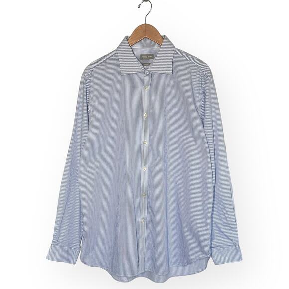 MICHAEL KORS COLLECTION Blue Pinstripe Dress Shirt Slim Office Work XL 17 34/35 - Picture 10 of 10